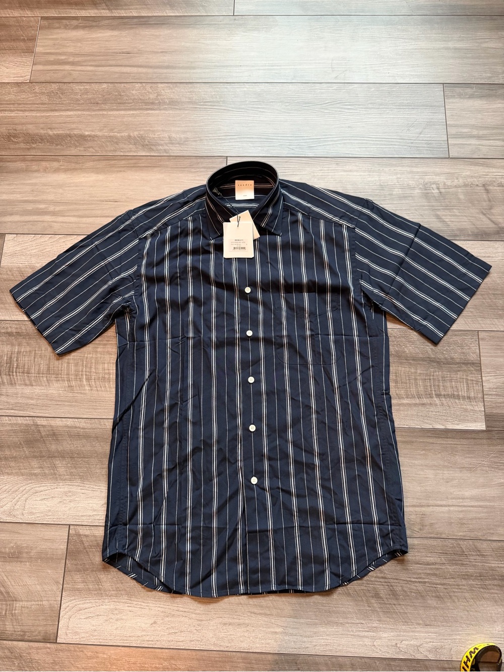 Sandro Navy and White Vertical Stripe Button-Down Shirt S